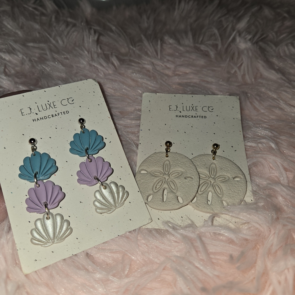 Blue and Purple Shell Earrings Set